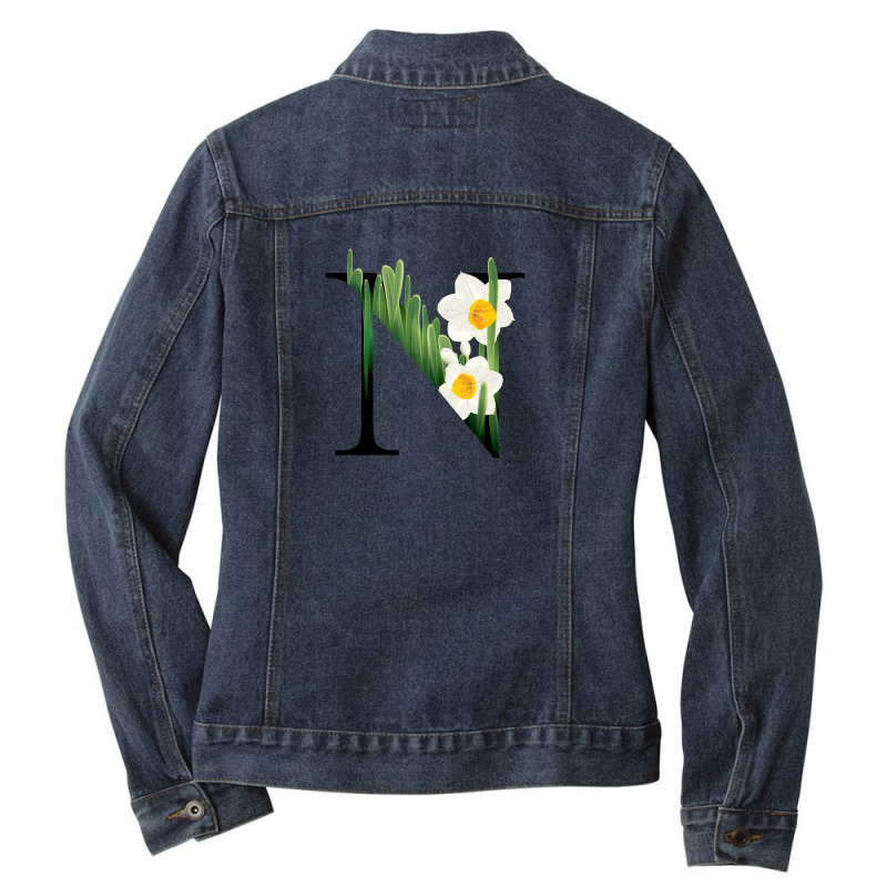 Floral Initial Letter N Ladies Denim Jacket by coşkun | Artistshot