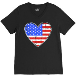 usa flag in heart shape for american pride on 4th of july t shirt V-Neck Tee | Artistshot