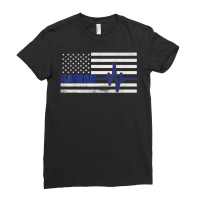 Thin Blue Line Flag Hawaii Police Shirt Law Enforcement Gift T Shirt Ladies Fitted T-shirt Designed By Kunkka