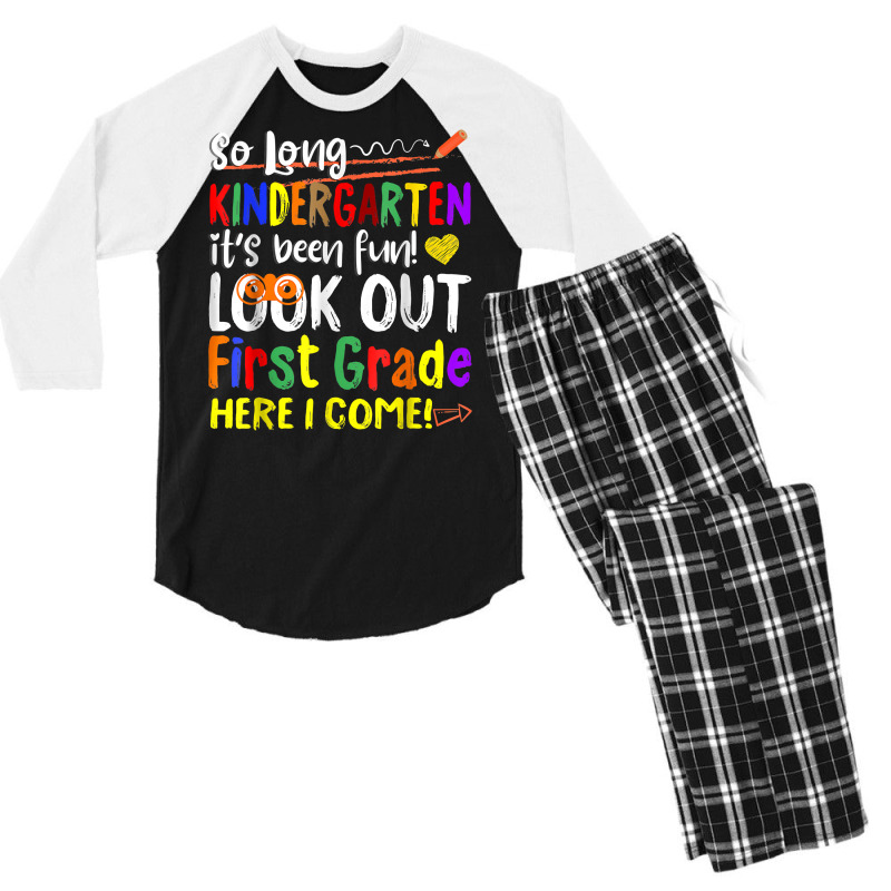 So Long Kindergarten Here I Come 1 Grade Kids Graduation Fun T Shirt Men's 3/4 Sleeve Pajama Set | Artistshot