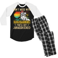 Womens Fun Women Retro Gigisaurus Dinosaur T Rex Mothers Day T Shirt Men's 3/4 Sleeve Pajama Set | Artistshot