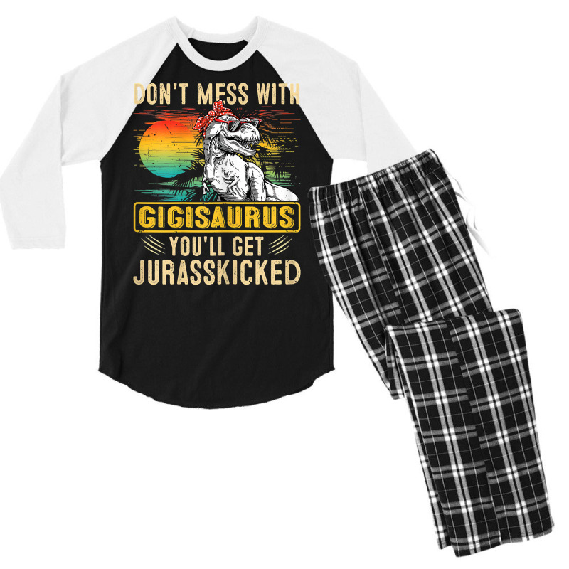 Womens Fun Women Retro Gigisaurus Dinosaur T Rex Mothers Day T Shirt Men's 3/4 Sleeve Pajama Set | Artistshot