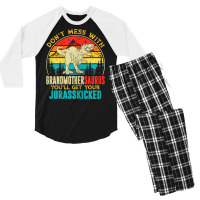 Womens Fun Women Retro Grandmothersaurus Dinosaur T Rex Mothers Day T Men's 3/4 Sleeve Pajama Set | Artistshot