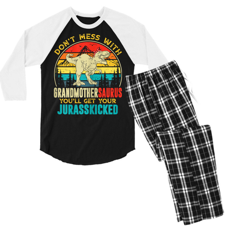 Womens Fun Women Retro Grandmothersaurus Dinosaur T Rex Mothers Day T Men's 3/4 Sleeve Pajama Set | Artistshot