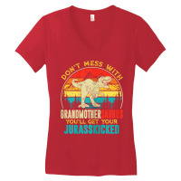 Womens Fun Women Retro Grandmothersaurus Dinosaur T Rex Mothers Day T Women's V-neck T-shirt | Artistshot