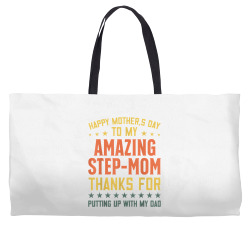 happy mother's day to my amazing step mom funny mom 2022 t shirt Weekender Totes | Artistshot