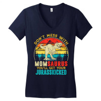 Womens Fun Women Retro Momsaurus Dinosaur T Rex Mothers Day T Shirt Women's V-neck T-shirt | Artistshot
