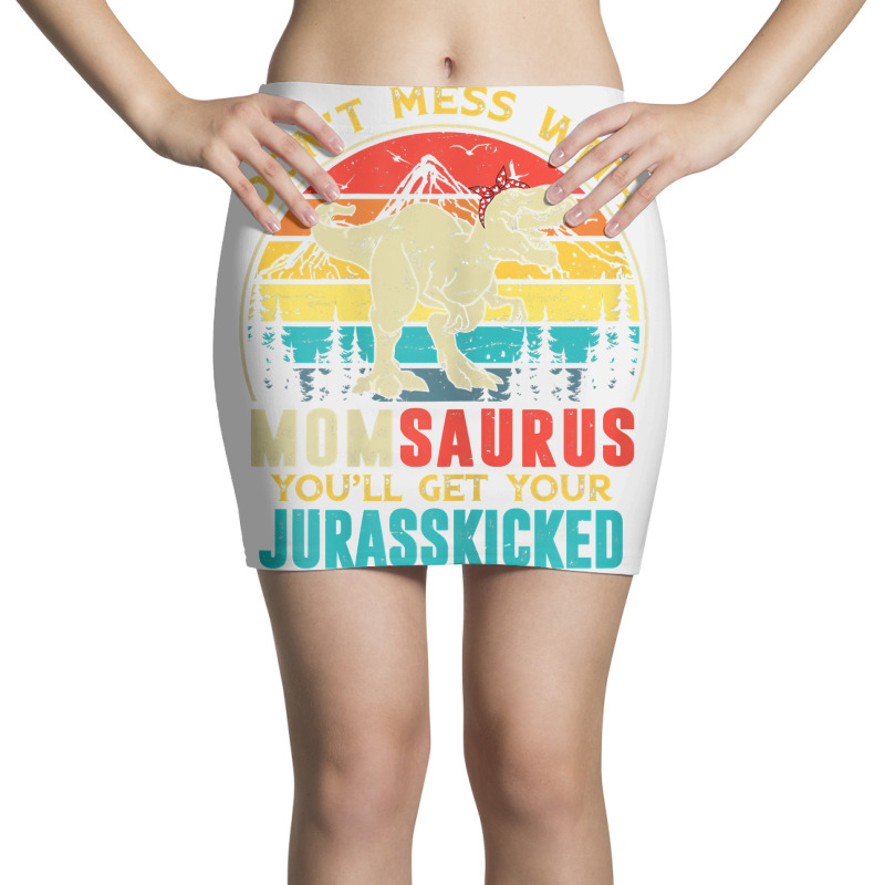 Womens Fun Women Retro Momsaurus Dinosaur T Rex Mothers Day T Shirt Mini Skirts | Artistshot