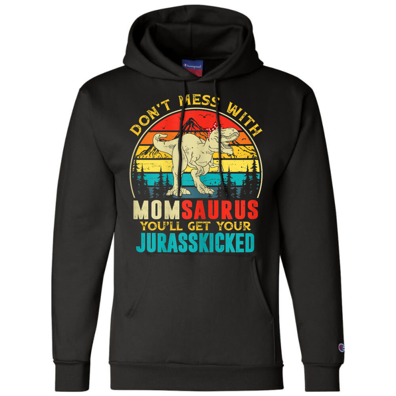 Womens Fun Women Retro Momsaurus Dinosaur T Rex Mothers Day T Shirt Champion Hoodie | Artistshot