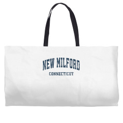 new milford connecticut ct vintage varsity sports navy desig t shirt Weekender Totes | Artistshot