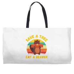 save a tree eat a beaver funny beaver pun adult humor t shirt Weekender Totes | Artistshot