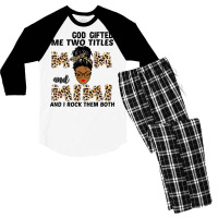 God Gifted Me Two Titles Mom And Mimi Black Girl Leopard T Shirt Men's 3/4 Sleeve Pajama Set | Artistshot