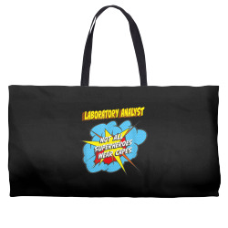 laboratory analyst funny superhero job t shirt Weekender Totes | Artistshot