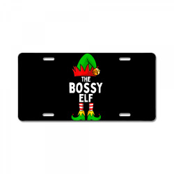 bossy elf matching family christmas t shirt License Plate | Artistshot