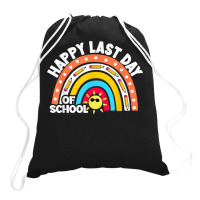 Happy Last Day Of School Rainbow Design Students Teachers T Shirt Drawstring Bags | Artistshot
