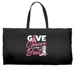 give cancer the boot pink ribbon breast cancer awareness t shirt Weekender Totes | Artistshot