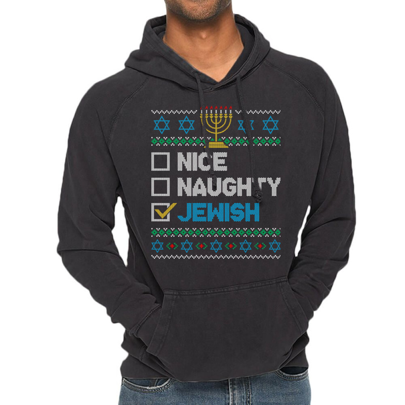 Nice Naughty Jewish Ugly Christmas Sweater Funny Hanukkah Sweatshirt Vintage Hoodie | Artistshot