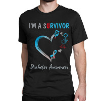 Diabetes Diabetic Im A Survivor Blue Ribbon Heart T1d 57 Diabetes Awar Classic T-shirt | Artistshot