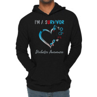 Diabetes Diabetic Im A Survivor Blue Ribbon Heart T1d 57 Diabetes Awar Lightweight Hoodie | Artistshot