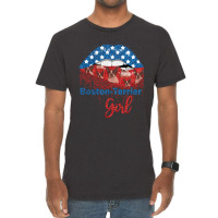 Boston Terrier Girl Pretty American Flag Sexy Biting Lip 4th Of July U Vintage T-shirt | Artistshot