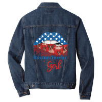 Boston Terrier Girl Pretty American Flag Sexy Biting Lip 4th Of July U Men Denim Jacket | Artistshot