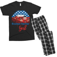 Boston Terrier Girl Pretty American Flag Sexy Biting Lip 4th Of July U Men's T-shirt Pajama Set | Artistshot