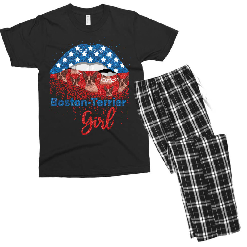 Boston Terrier Girl Pretty American Flag Sexy Biting Lip 4th Of July U Men's T-shirt Pajama Set | Artistshot