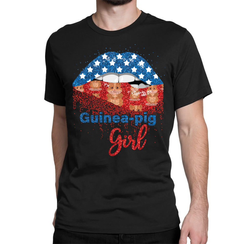 Guinea Pig Girl Pretty American Flag Sexy Biting Lip 4th Of July Usa A Classic T-shirt | Artistshot