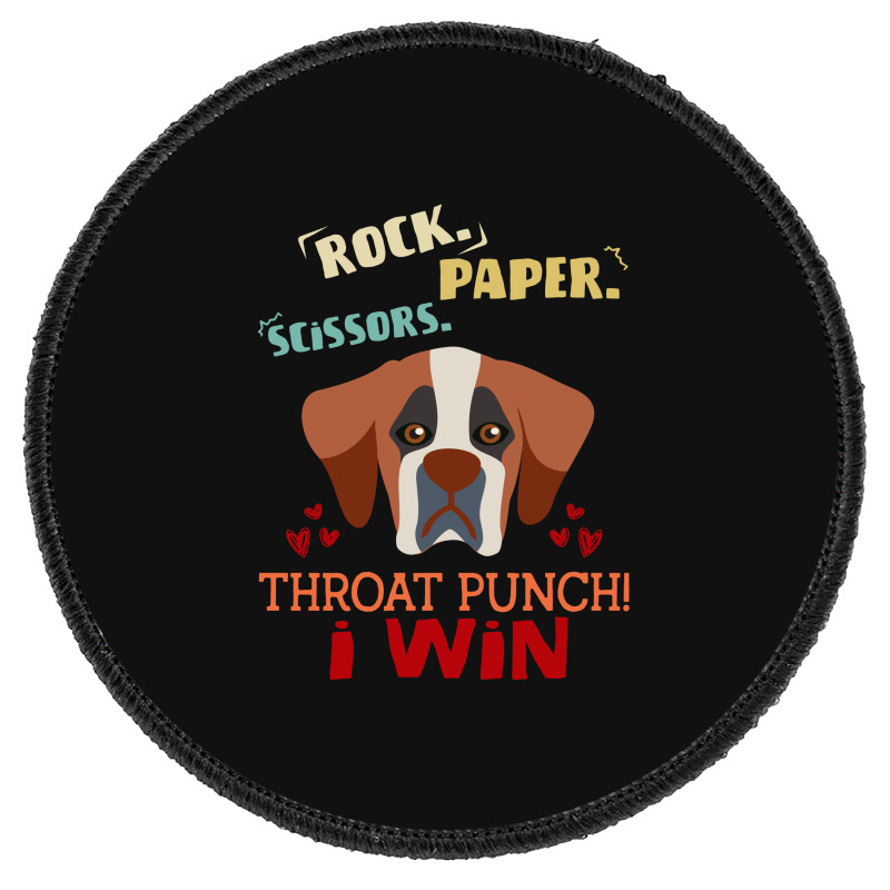 Rock Paper Scissors Throat Punch I Win Dog Retro Vintage Saint Bernard Round Patch | Artistshot