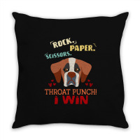 Rock Paper Scissors Throat Punch I Win Dog Retro Vintage Saint Bernard Throw Pillow | Artistshot