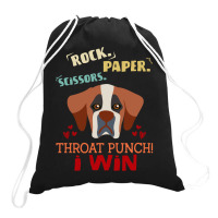 Rock Paper Scissors Throat Punch I Win Dog Retro Vintage Saint Bernard Drawstring Bags | Artistshot