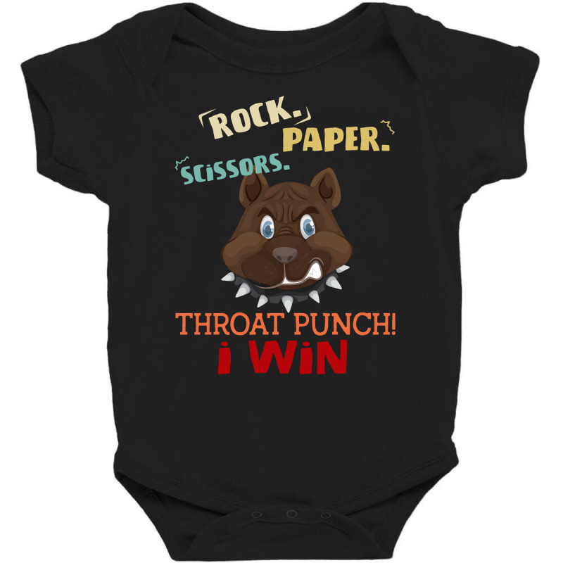 Rock Paper Scissors Throat Punch I Win Pitbull Dog Retro Vintage Baby Bodysuit | Artistshot