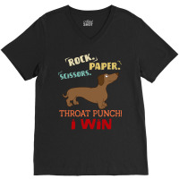 Rock Paper Scissors Throat Punch I Win Dog Retro Vintage Wiener Dog V-neck Tee | Artistshot