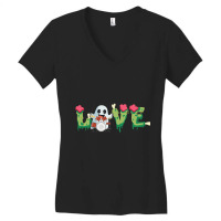 Love Musician Ghost Drummer Music Instruments  Halloween Holiday Gift Women's V-neck T-shirt | Artistshot