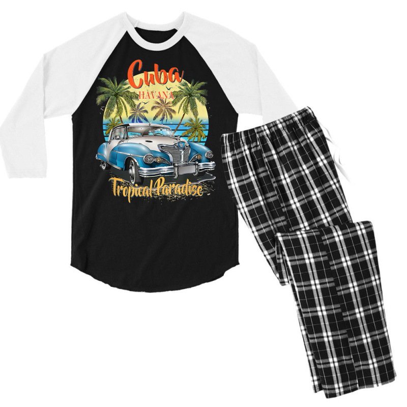 Cuba Havana Tropical Paradise Car Beach Summer Vocation Tee T Shirt Men's 3/4 Sleeve Pajama Set by jermonmccline | Artistshot