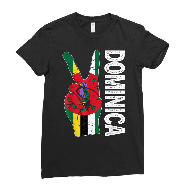 Retro Victory Two Fingers Dominica Flag Patriotic T Shirt Ladies Fitted T-Shirt by Smykowskicalob1991 | Artistshot