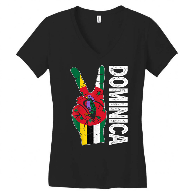 Retro Victory Two Fingers Dominica Flag Patriotic T Shirt Women's V-Neck T-Shirt by Smykowskicalob1991 | Artistshot