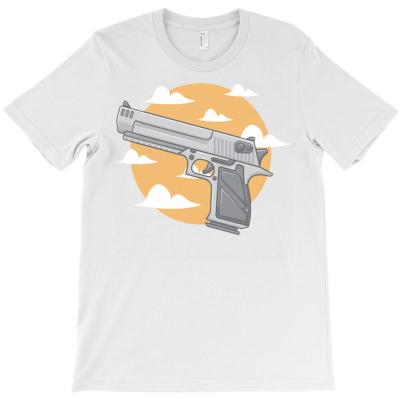 Hand Gun With Clouds And Sky Background T-shirt Designed By Siptami Isnaini Darma