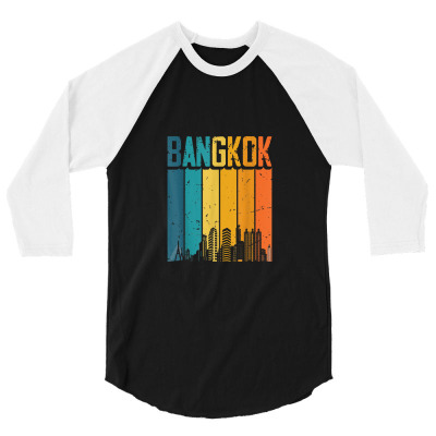 Bangkok Thailand Retro Vintage Sunset Skyline Bangkok 3/4 Sleeve Shirt Designed By Iucantika