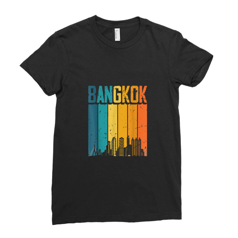 Bangkok Thailand Retro Vintage Sunset Skyline Bangkok Ladies Fitted T-Shirt by iucantika | Artistshot