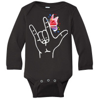 Asl Butterfly Autism T  Shirt I Love You Hand Sign Language Butterfly Long Sleeve Baby Bodysuit | Artistshot