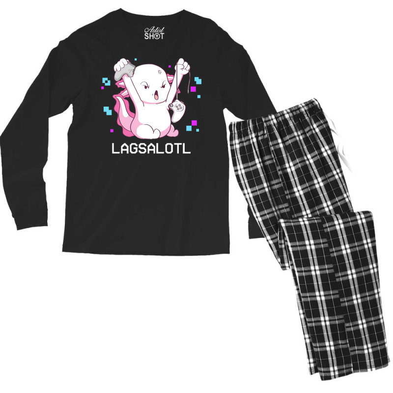 Gamer T  Shirt Axolotl Gamer Lag Funny Video Gaming Game Lagsalotl Gif Men's Long Sleeve Pajama Set | Artistshot