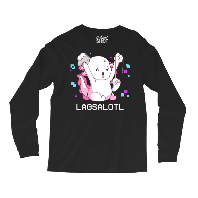 Gamer T  Shirt Axolotl Gamer Lag Funny Video Gaming Game Lagsalotl Gif Long Sleeve Shirts | Artistshot