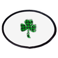 Green Buffalo Plaid Shamrock Lucky St Patrick's Day Womens T Shirt Oval Patch | Artistshot