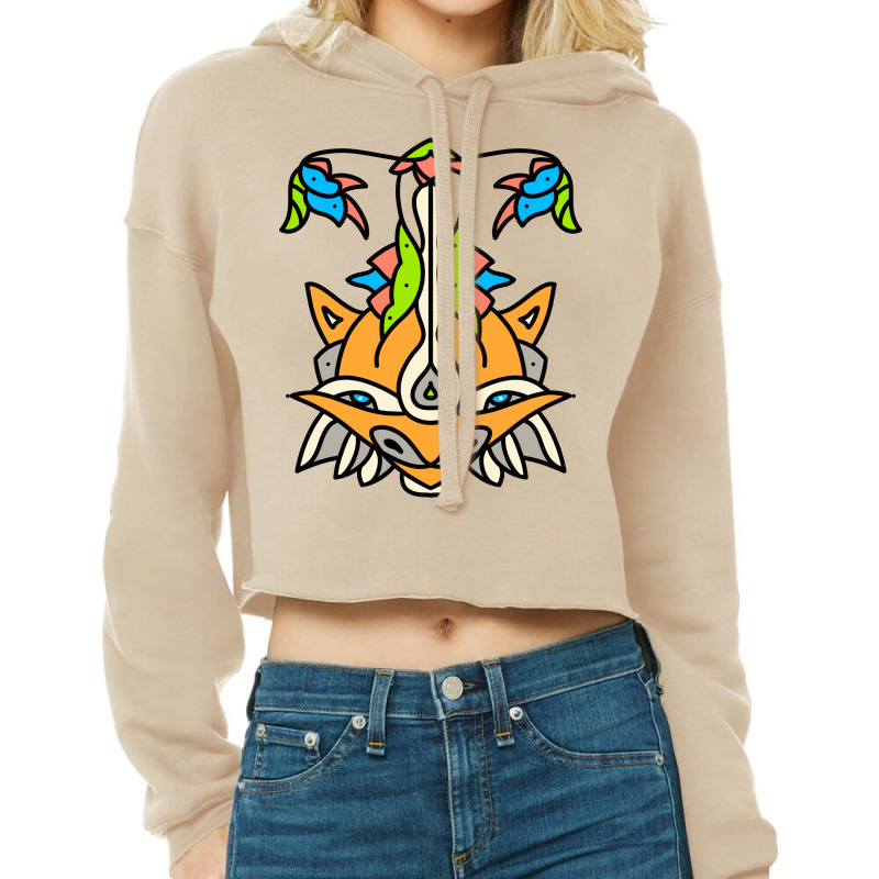 Fox In Lines Cropped Hoodie by Sketchfunart | Artistshot