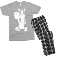 Boston Terrier Toilet Painting Wall T  Shirt Boston Terrier Toilet Pai Men's T-shirt Pajama Set | Artistshot