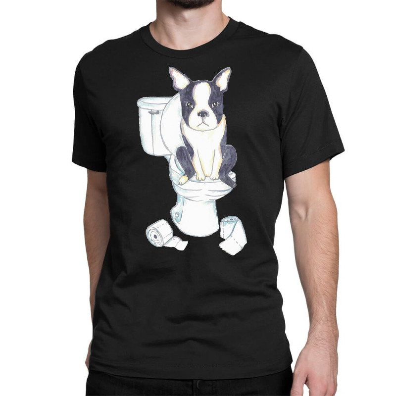 Boston Terrier Toilet Painting Wall T  Shirt Boston Terrier Toilet Pai Classic T-shirt | Artistshot