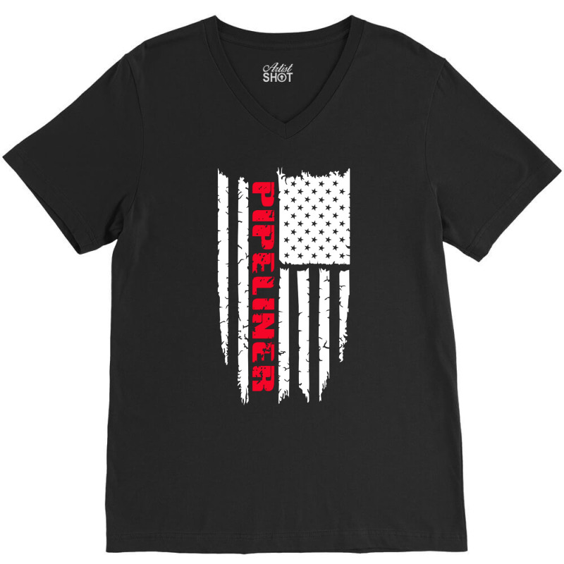 12 American Pipeliner Flag V-neck Tee | Artistshot