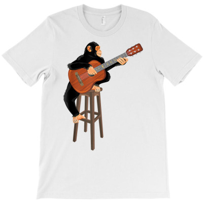 Chimpanzee Playing Acoustic Guitar. Funny Monkey Premium T Shirt T-shirt Designed By Enigmaa