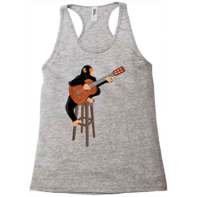 Chimpanzee Playing Acoustic Guitar. Funny Monkey Premium T Shirt Racerback Tank Designed By Enigmaa